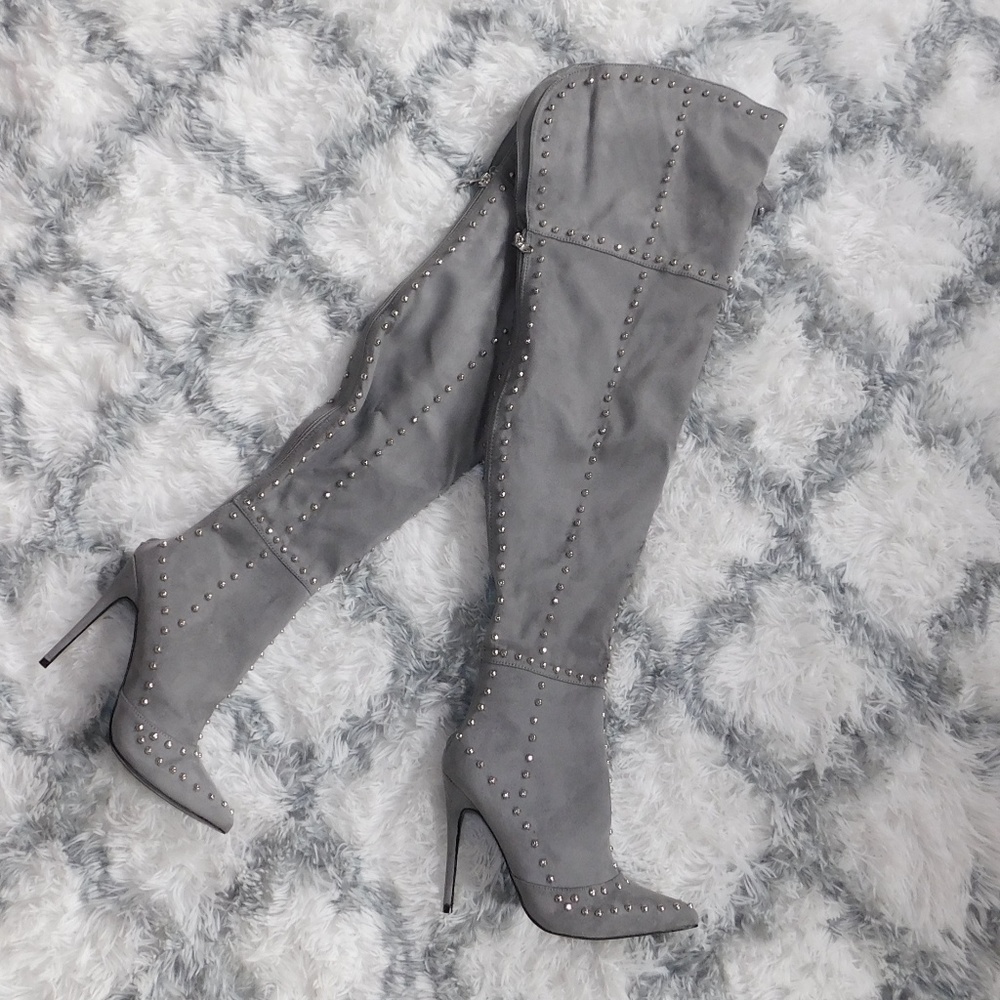 Black &Gold Studded Over the Knee Boots - Picture 6 of 6